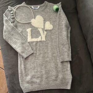 Mayoral Gray Knit Dress with Heart Motif